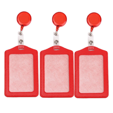 V Rose 卡片員工證伸縮扣錢包保護套, 直式紅色, 3個