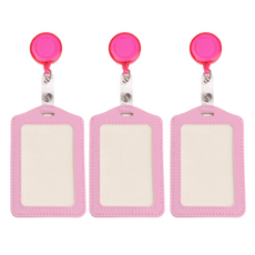 V Rose 卡片員工證伸縮扣錢包保護套, 直式粉紅色, 3個