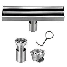 WIDE VIEW 不鏽鋼防臭直排地漏 附配件 20 x 8cm，快速排水，防臭防蟲，浴室地漏首選, 1個