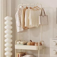 2단 와이드 트롤리 스타일 의류 행거 BRP145, 아이보리