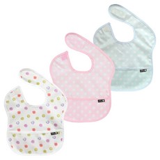 plie 幼兒用防水副食品圍兜 多功能包 3件組, 1組, 彩色圓點+淺粉色圓點+淺藍色圓點