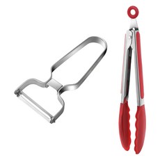 Casabeni 不鏽鋼馬鈴薯絲刀 + 紅色矽膠夾組, 1套, 馬鈴薯絲刀 + 夾子, 混合色