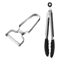 Casabeni 不鏽鋼馬鈴薯絲刀 + 黑色矽膠夾子套組, 1套, 馬鈴薯絲刀 + 夾子, 混色