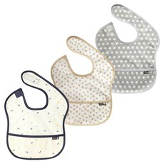 plie 幼兒用防水副食品圍兜 多功能包 3件組, 1組, 星星月亮+米色星星+灰底白星星