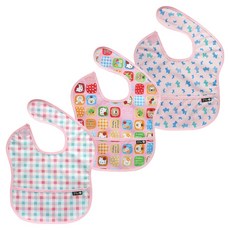 plie 幼兒用防水副食品圍兜 多功能包 3件組, 1組, 粉色格紋+粉色Kitty+粉色小狗
