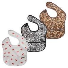 plie 幼兒用防水副食品圍兜 多功能包 3件組, 1組, 灰色櫻桃+灰色豹紋+棕色豹紋