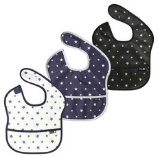 plie 幼兒用防水副食品圍兜 多功能包 3件組, 1組, 海軍藍星星+灰色星星+綠色星星