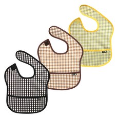 plie 幼兒用防水副食品圍兜 多功能包 3件組, 1組, 黑色格紋+棕色格紋+綠色格紋