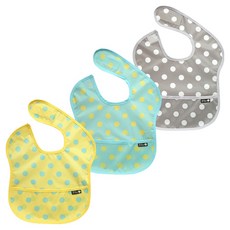 plie 幼兒用防水副食品圍兜 多功能包 3件組, 1組, 黃色圓點+薄荷綠圓點+灰色圓點