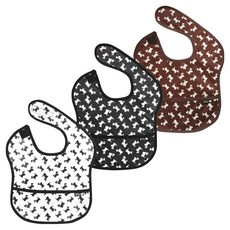 플리에 유아용 방수 이유식 턱받이 멀티팩 3종 세트, 강아지화이트, 블랙, 브라운, 1세트
