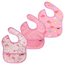 plie 幼兒用防水副食品圍兜 多功能包 3件組, 1組, 粉色緞帶+粉色愛心圓點+粉色動物