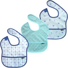 plie 幼兒用防水副食品圍兜 多功能包 3件組, 1組, 藍色格紋+藍色愛心圓點+藍色小熊