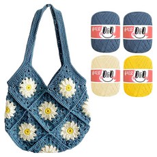 WoolClub DIY 編織圖案夏季托特包 Olio 編織線 煙灰丹寧 2入 + 檸檬奶油 + 鮮豔黃 + 影片織圖組合, 723 煙灰丹寧, 700 檸檬奶油, 744 鮮豔黃, 1套