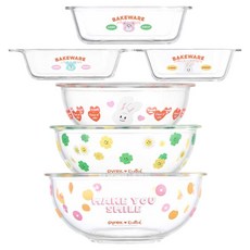 Corelle Brands 康寧餐具 Pyrex Knotted 玻璃廚房容器6件組, 1套, 餐盤3種 + 攪拌碗3種