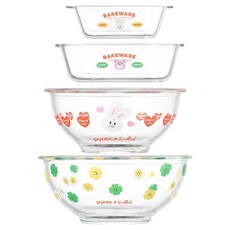 Corelle Brands 康寧餐具 Pyrex Knotted 長方形+正方形保鮮盒+攪拌碗2種套組, 1套, 保鮮盒2種 + 攪拌碗2種