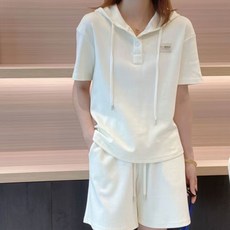 메이첼 컬러풀 후드 스트링 반팔 반바지 투피스 세트 10445