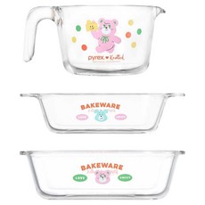파이렉스 노티드 계량컵 1L + 디쉬 직사각형 580ml + 디쉬 정사각형 1.2L 세트, 투명, 1세트