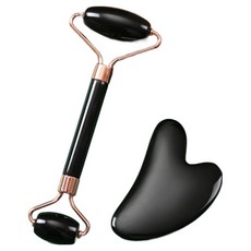 앞날창창 얼굴 바디 마사지기 롤러 + 괄사, 1세트, 블랙