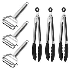 Casabeni 不鏽鋼多功能刨絲刀 3p + 矽膠夾 3p 套組, 1套, 黑色(夾子), 多功能刨絲刀 3p + 矽膠夾 3p