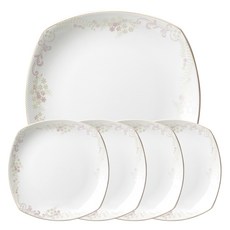 HANKOOK CHINAWARE 骨瓷Elle居家自助餐盤組, 1套, 盤子 17.5cm 4入 + 29.5cm, 混色