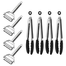 Casabeni 不鏽鋼多功能刨絲刀 4p + 矽膠夾 4p 套組, 1套, 黑色(夾子), 多功能刨絲刀 4p + 矽膠夾 4p