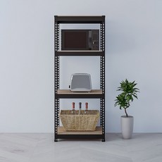 SPEEDRACK 韓國製造免螺絲組裝式鐵製角鋼層架, 4層, 黑色