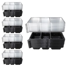 方形3格小菜容器醬料容器 黑色 50個+蓋子 50個組, 1套, 100入