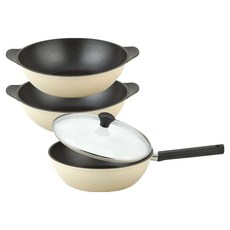 퀸센스 샌드 후라이팬 3종 + 유리뚜껑 세트, 베이지, 궁중팬 28cm + 파티웍 28cm + 파티웍 28cm + 유리뚜껑 28cm, 1세트