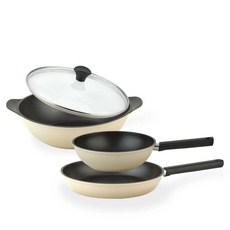 퀸센스 샌드 후라이팬 3종 + 유리뚜껑 세트, 베이지, 후라이팬 28cm + 궁중팬 24cm + 파티웍 28cm + 유리뚜껑 28cm, 1세트