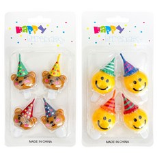 Mii Mii Party Happy Birthday 生日快樂 微笑小熊 尖頂帽 蠟燭 蛋糕蠟燭 2件組, 1套, 混合色