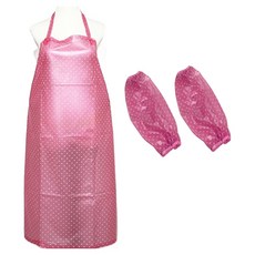泰坦 PVC 防水長版圍裙 + 袖套 2件組, 粉色圓點