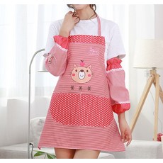 泰坦可愛多用途圍裙 + 袖套 2件組, 紅色