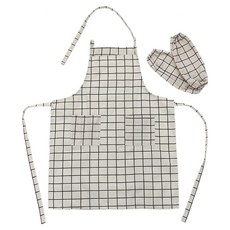 Titan 多用途帆布格紋圍裙 + 袖套 2件組, 白色格紋