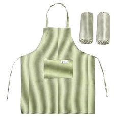 泰坦 實用美術圍裙 + 袖套 2件組, 條紋綠