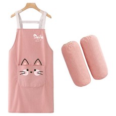 泰坦燈芯絨圍裙 + 袖套 2件組, 粉色貓咪