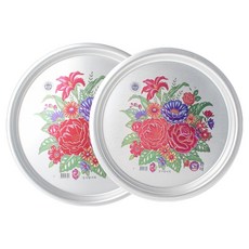 레트로 옛날 원형 알루미늄 양은 오봉 꽃 쟁반 트레이, 혼합색상, 1세트