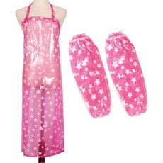 泰坦 PVC 防水長版圍裙 + 袖套 2件組, 粉色星星