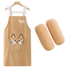 泰坦燈芯絨圍裙 + 袖套 2件組, 黃色貓咪