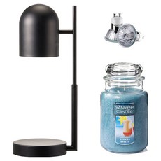 The Sweet 定時可調高度歐式融蠟燈 + Yankee Candle 大蠟燭 + 燈泡 2入組, 巴哈馬微風, 黑色(融蠟燈)