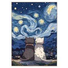 KUMIHANDS 星光閃爍的貓咪 畫布型寶石十字繡, 1個, 50 x 70 cm