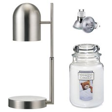 The Sweet 定時可調高度歐式融蠟燈 + Yankee Candle 大蠟燭 + 燈泡 2入組, 柔軟毛毯, 銀色(融蠟燈)