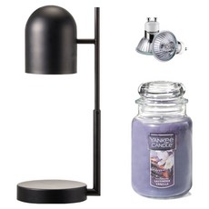 The Sweet 定時可調高度歐式融蠟燈 + Yankee Candle 大蠟燭 + 燈泡 2入組, 薰衣草香草, 黑色(融蠟燈)