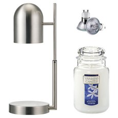 The Sweet 定時可調高度歐式融蠟燈 + Yankee Candle 大蠟燭 + 燈泡 2入組, 午夜茉莉, 銀色(融蠟燈)