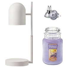 The Sweet 定時可調高度歐式融蠟燈 + Yankee Candle 大蠟燭 + 燈泡 2入組, 檸檬薰衣草, 白色(融蠟燈)
