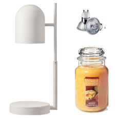 The Sweet 定時可調高度歐式融蠟燈 + Yankee Candle 大蠟燭 + 燈泡 2入組, 芒果蜜桃莎莎, 白色(融蠟燈)
