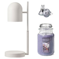 The Sweet 定時可調高度歐式融蠟燈 + Yankee Candle 大蠟燭 + 燈泡 2入組, 薰衣草香草, 白色(融蠟燈)
