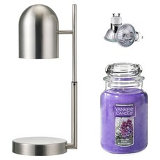 The Sweet 定時可調高度歐式融蠟燈 + Yankee Candle 大蠟燭 + 燈泡 2入組, 丁香花, 銀色(融蠟燈)