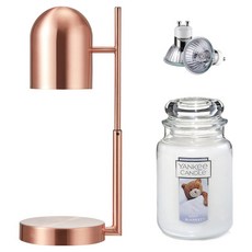 The Sweet 定時可調高度歐式融蠟燈 + Yankee Candle 大蠟燭 + 燈泡 2入組, 柔軟毛毯, 玫瑰金(融蠟燈)