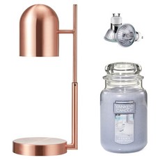 The Sweet 定時可調高度歐式融蠟燈 + Yankee Candle 大蠟燭 + 燈泡 2入組, 靜謐之地, 玫瑰金(融蠟燈)