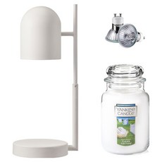 The Sweet 定時可調高度歐式融蠟燈 + Yankee Candle 大蠟燭 + 燈泡 2入組, 潔淨棉, 白色(融蠟燈)